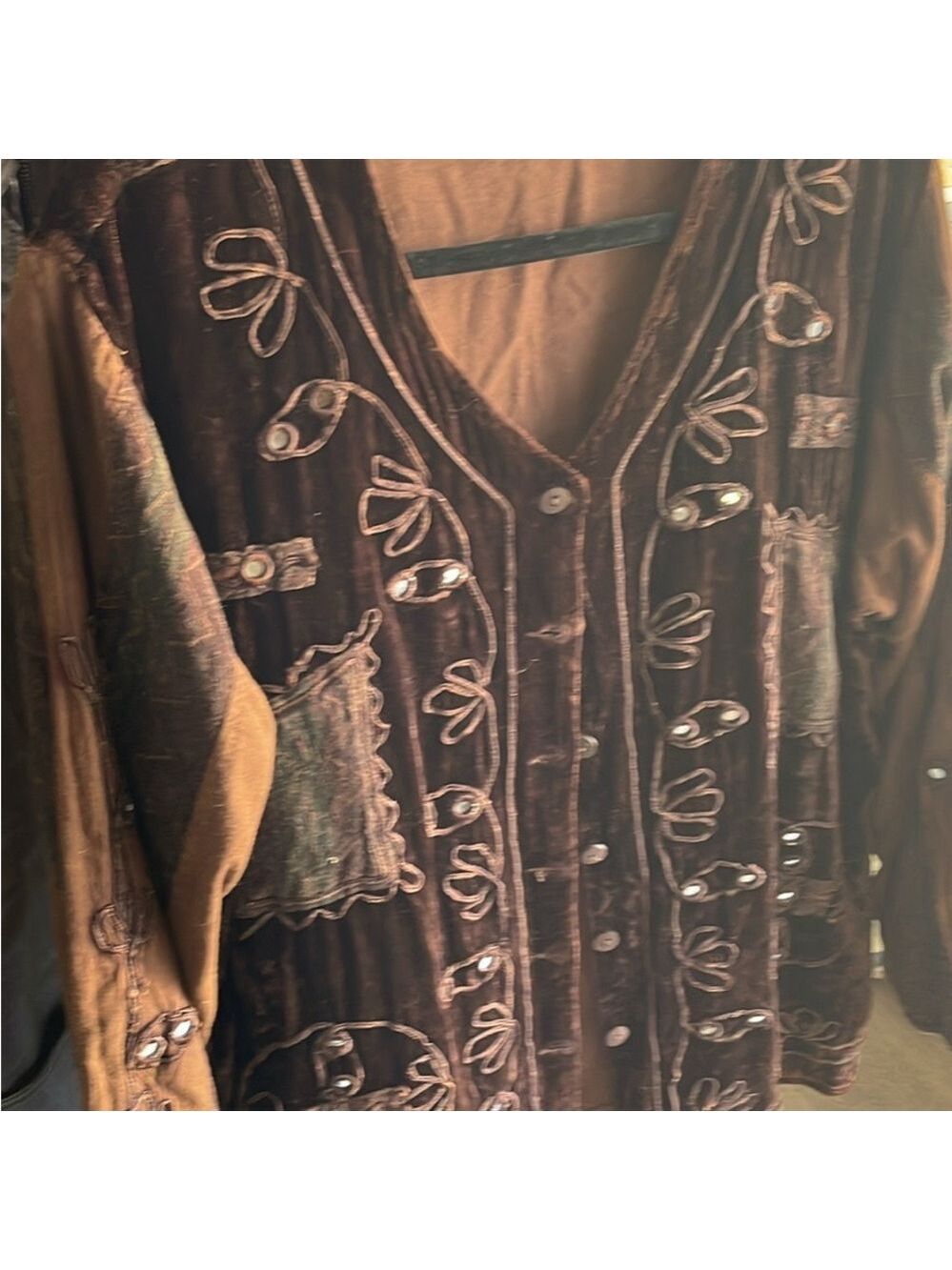 Raaga Embroidered Brown Velvet Women's button down
